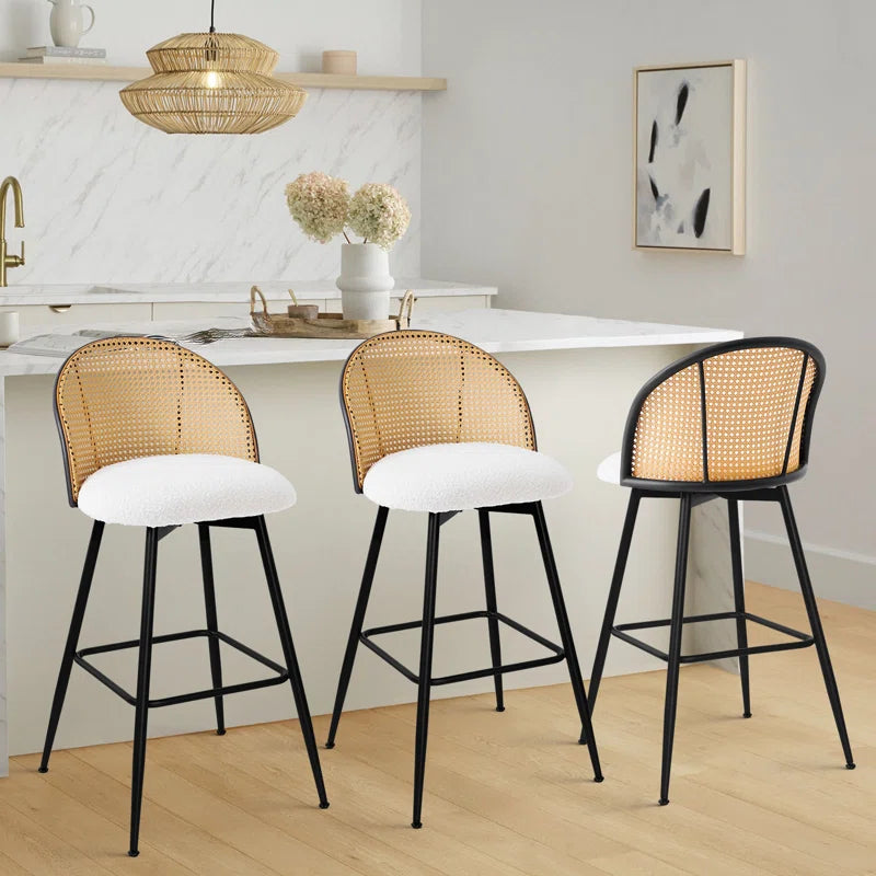 361 Swivel Upholstered Rattan Counter Height Bar Stool - AYIDEN Set de 3
