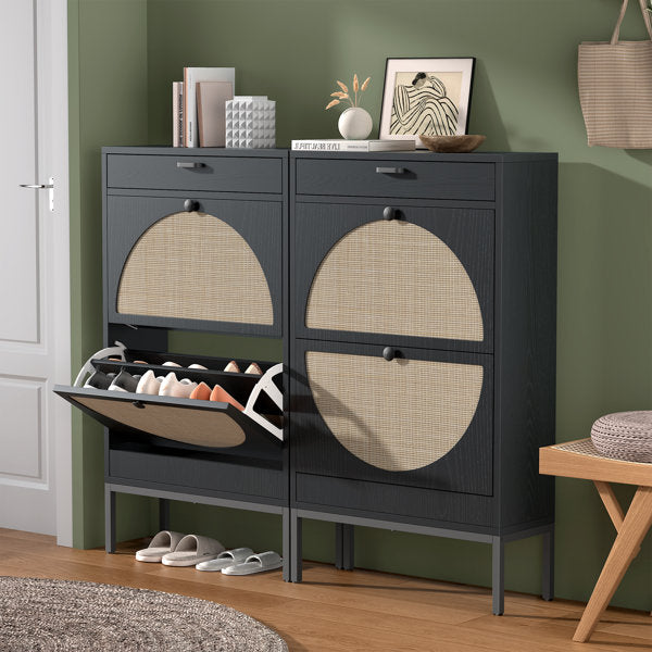 Boho natural rattan shoe storage
