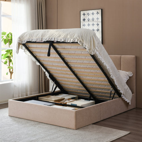 Hydraulic Lift Up Storage Upholstered Platform Bed FULL