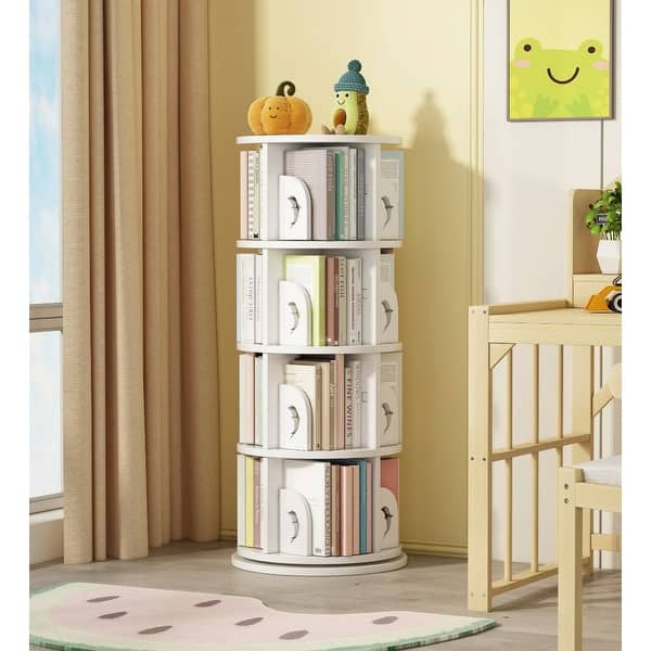 360 Degree Revolving Children's Book Shelf 4 Tier White Color With Dolphin Cutout Dividor - Easton