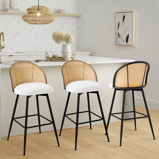 361 Swivel Upholstered Rattan Counter Height Bar Stool - AYIDEN Set de 3