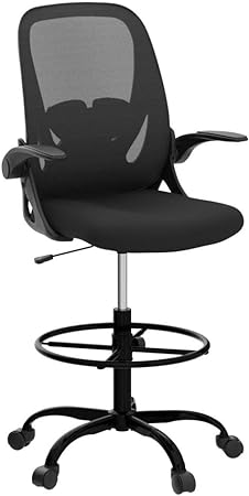 Drafting Tall Office Chair Ergonomic High Desk Chair With Flip-Up Armrests - LACARLA