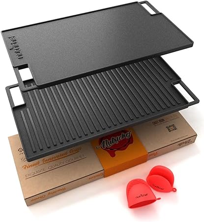 NutriChef 18 in. Cast Iron Non-Stick Reversible Grill and Griddle Pan