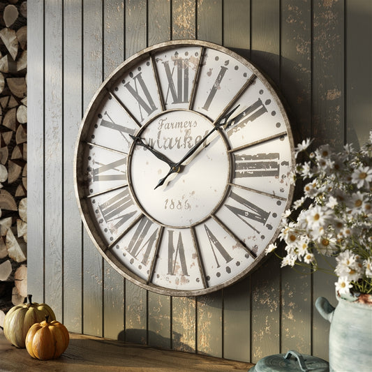 Monroy Round Metal Farmhouse Wall Clock