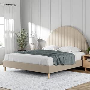 Stead Arched Bedframe Textured Oatmeal QUEEN