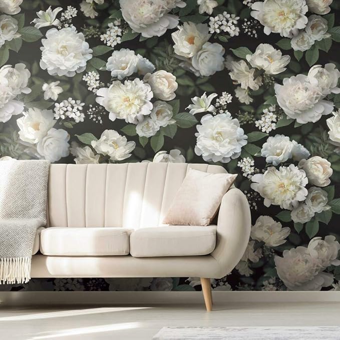 Black Photographic Floral Peel and Stick Mural