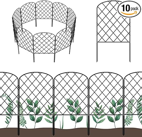 OUSHENG Paquete de 10 vallas decorativas para jardín, total de 10 pies de largo x 24 pulgadas de alto, borde de barrera de animales, panel de valla de alambre de metal inoxidable para patio al aire
