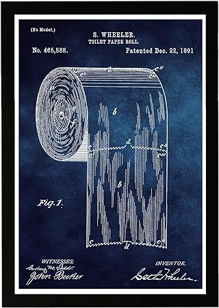 Toilet Paper Roll 1891 Blue Chalkboard - Picture Frame Graphic Art Print on Paper