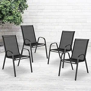 Elgin Outdoor Stack Chair with Flex Comfort Material - Patio Stack Chair Set de 4 Sillas