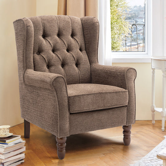 Button-Tufted Small Wingback Accent Chair with Rolled Arm and Thick Padded Cushion
