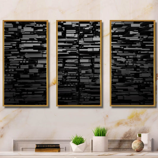Black 3D Geometric Background - Abstract Framed Canvas Wall Art Set Of 3