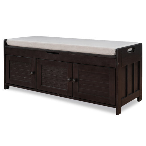 Entryway Bench: 3-Door Shutter-Shaped Doors Storage Bench With Cushioned Seating And Secret Stash