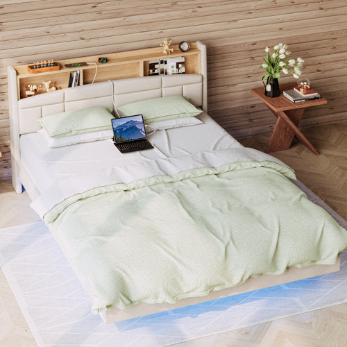 Floating Full Bed Frame With Charging Station - Isabeya QUEEN