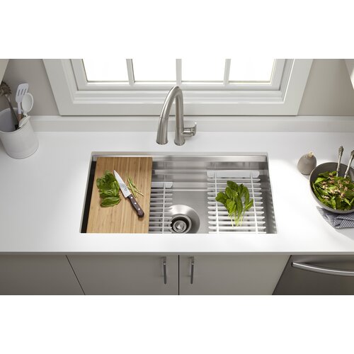 Prolific 33" L x 17-3/4" W x 11" Undermount Single Bowl Kitchen Sink with Accessories
