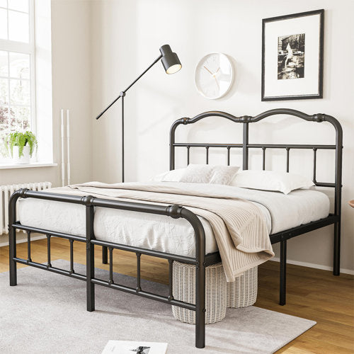 Arzetta Artistic Wavy headboard 18 inch High Alloy Iron Bed, Anti-Shaking Design, Sturdy and No Noise QUEEN