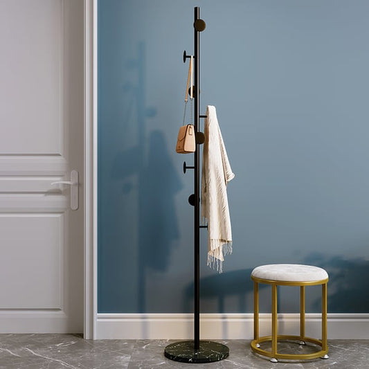 Modern Black Coat Rack Entryway Coat Hanger with Button Hooks