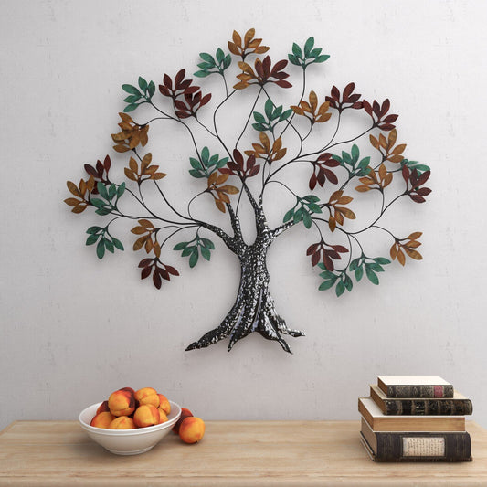 Multi Colored Metal Tree Wall Decor with Leaf Detail
